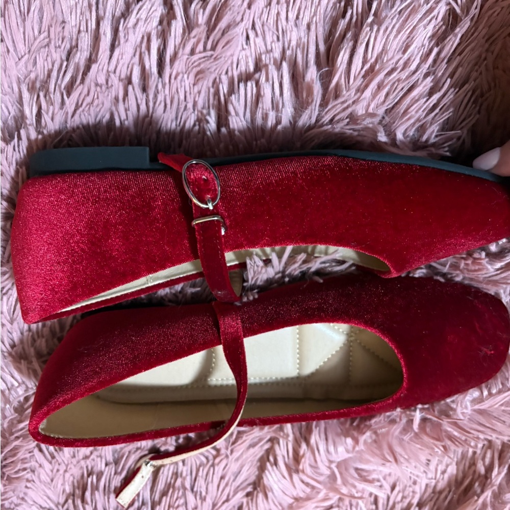 Elegant Red Velvet Women's Shoes